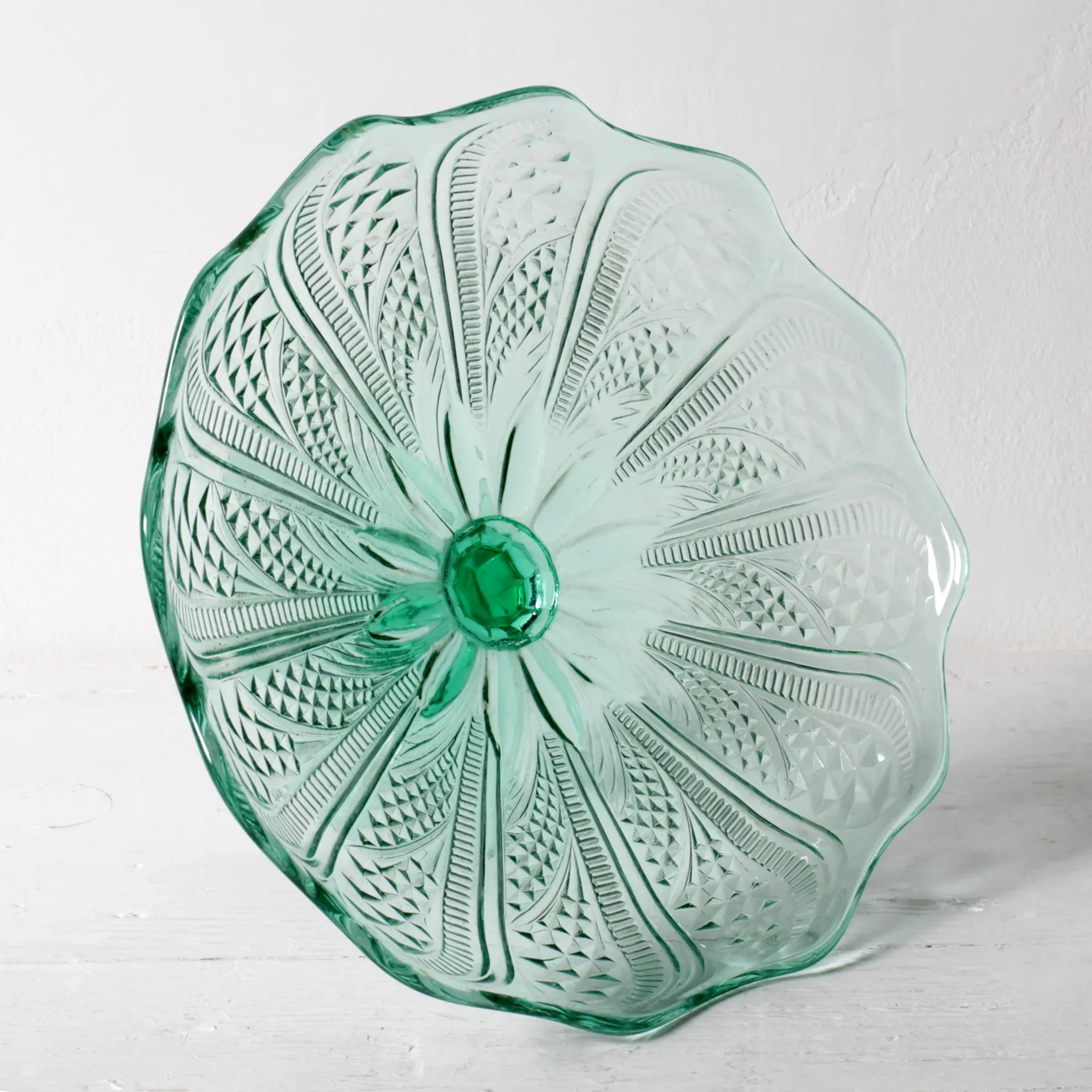 Pressed Glass Pedestal Bowl / Vintage Georgia Green Fruit Bowl / Ukraine /