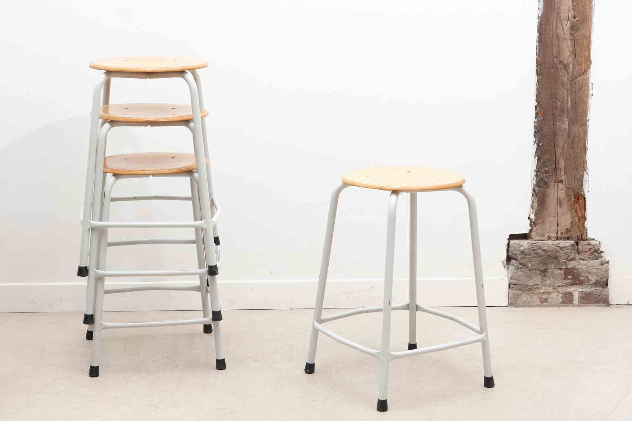 Oak and white mid-height stool