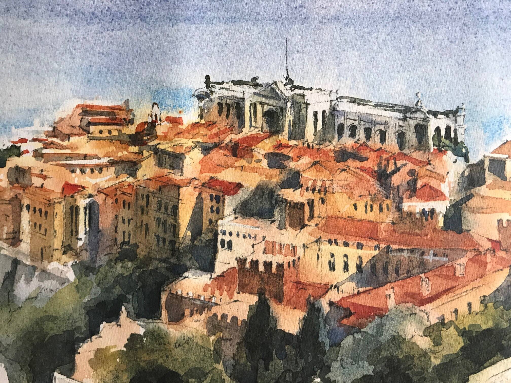 Lithograph Monaco the Palace signed Jean-Marie Simon 20th century