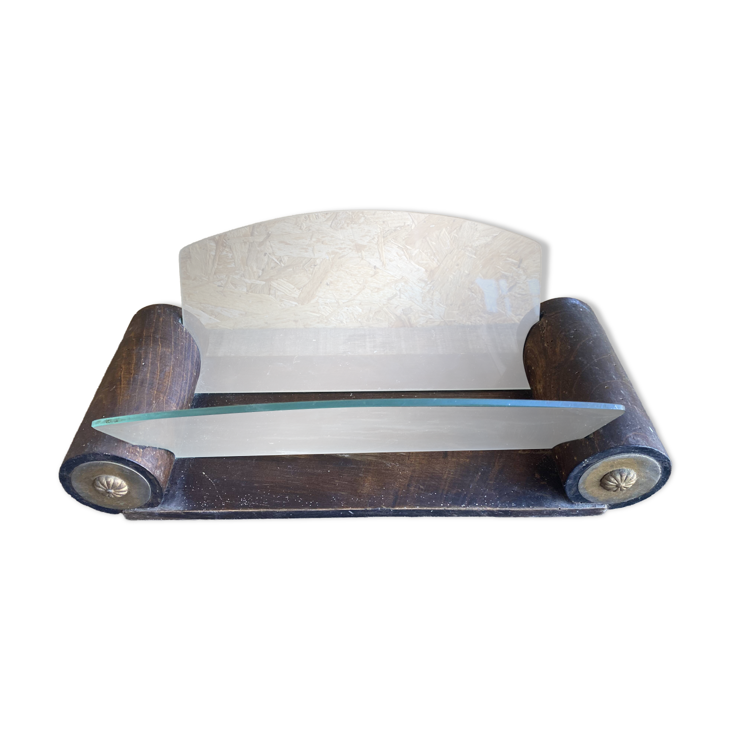 Aperitif Server Vintage Art Deco Wood + Brass + Glass Plates