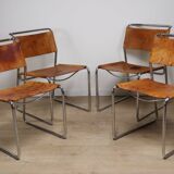Set of 4 vintage leather and chrome metal chairs, 1970