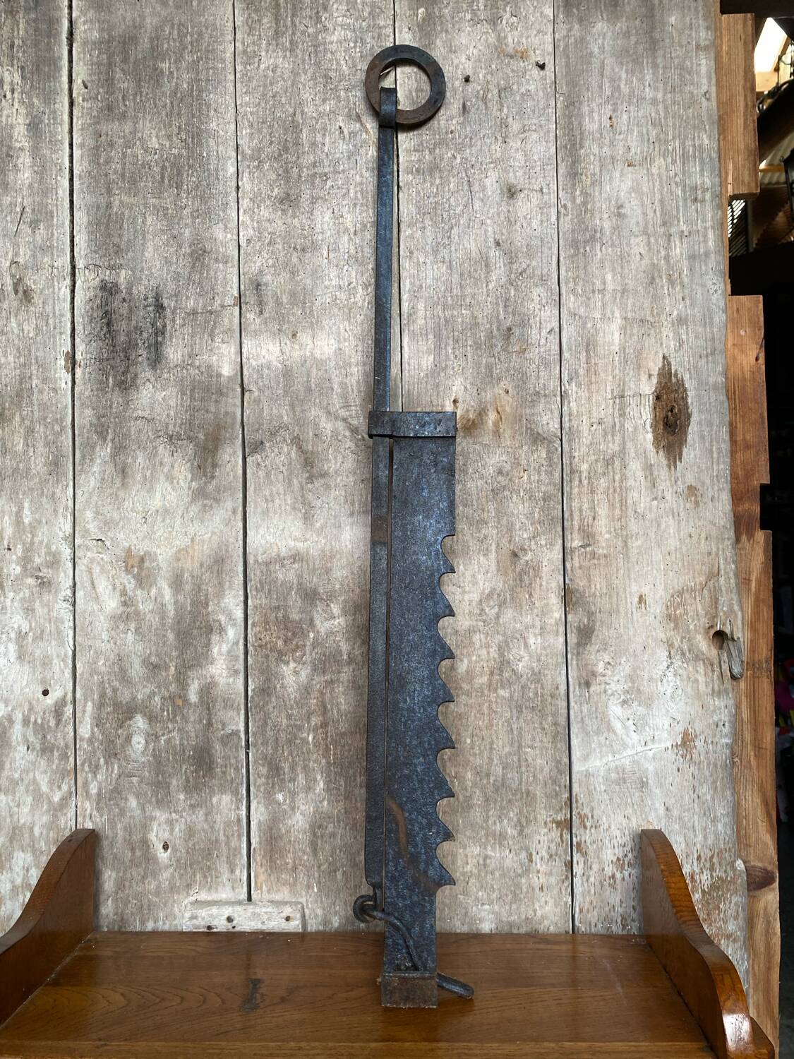 Old cooking rack fireplace wrought iron black 19th century vintage