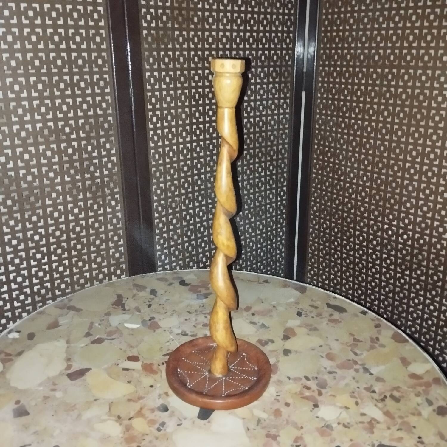 Religious candle holder turned wood