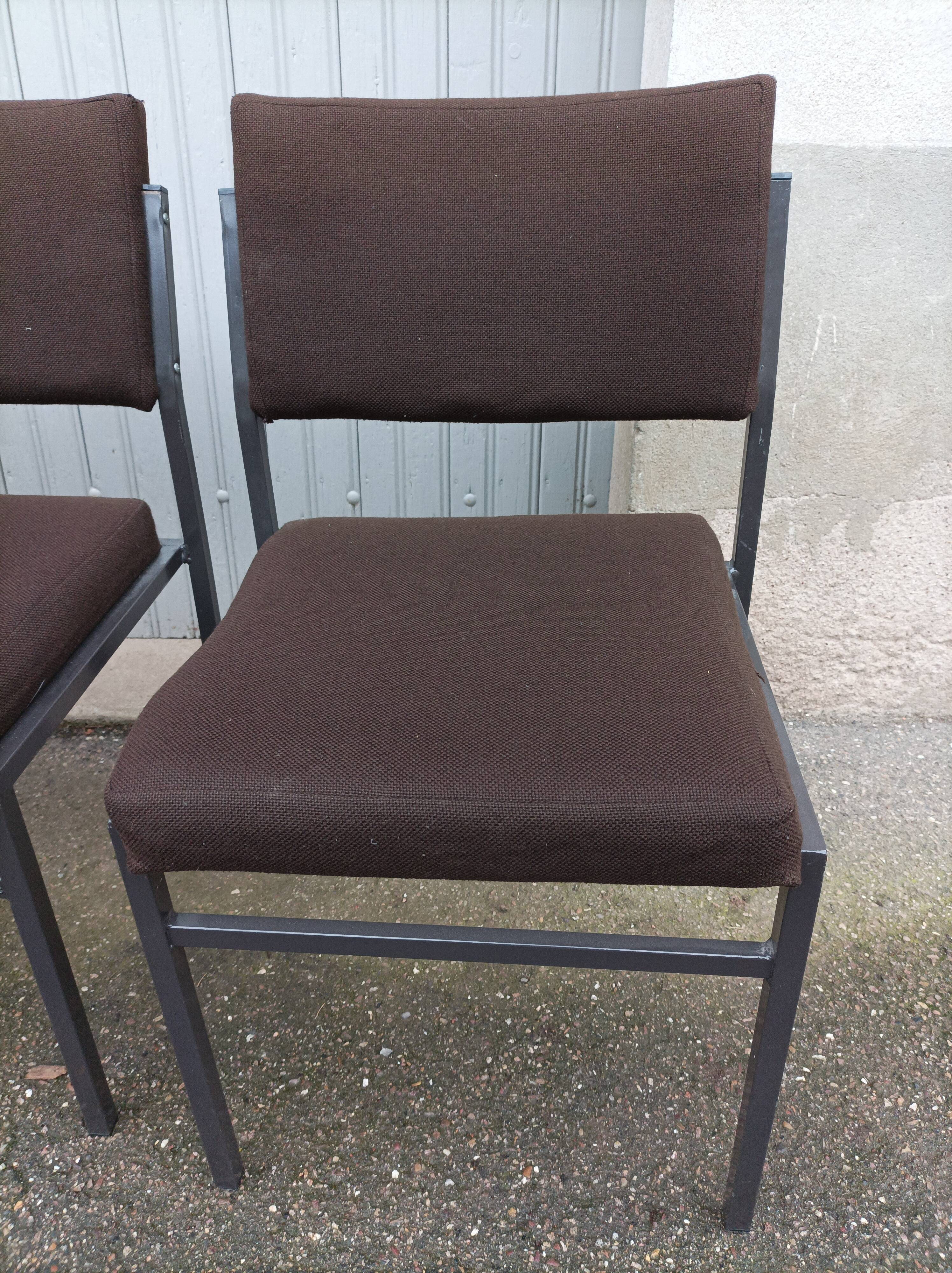 Set of 4 vintage chairs brown fabric
