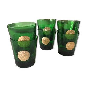 Set of six green glasses