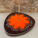 Antique multicolored ceramic cheese tray + vintage gold metal handle
