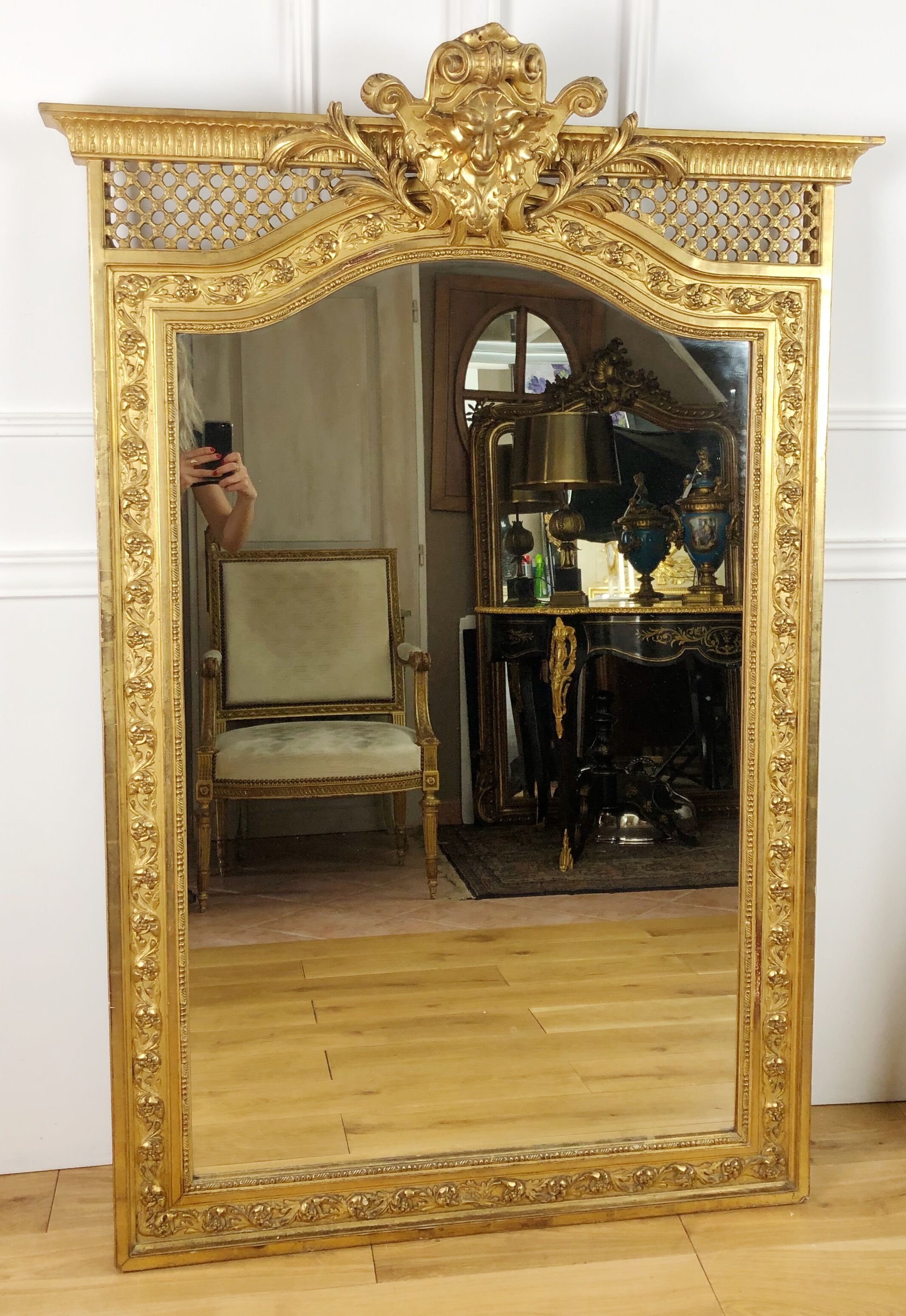 Antique fireplace mirror Napoleon III gilt wood nineteenth 98x146cm