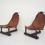 Set of two saddle leather lounge chairs, Brazil, 1960's