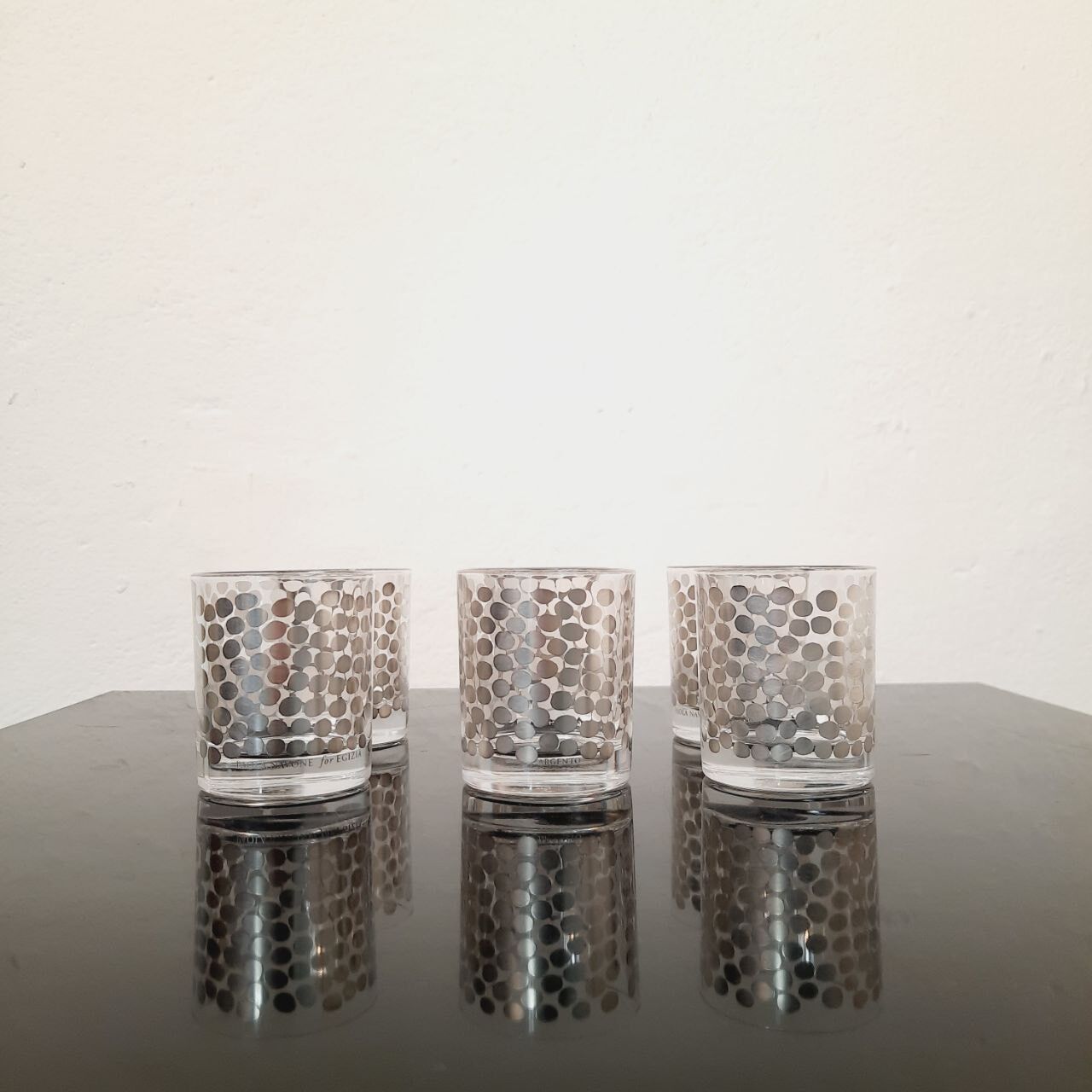 Set of glasses with 90s silver decoration Paola Navone for Egizia