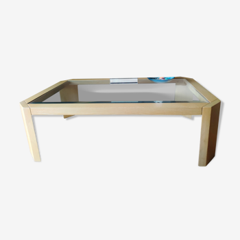 Beech coffee table with beveled glass top