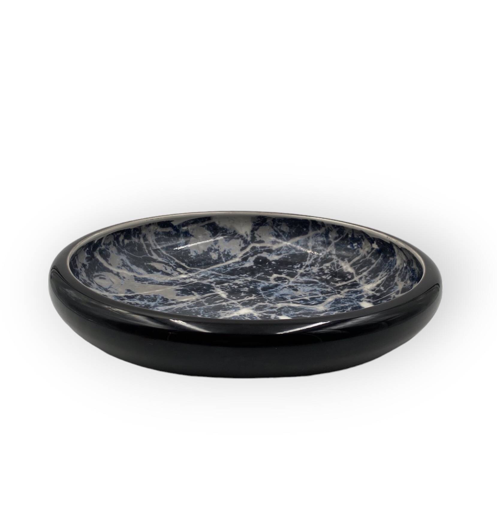 Alvino Bagni, black marbled ceramic centerpiece / vide poche, ca. 1970