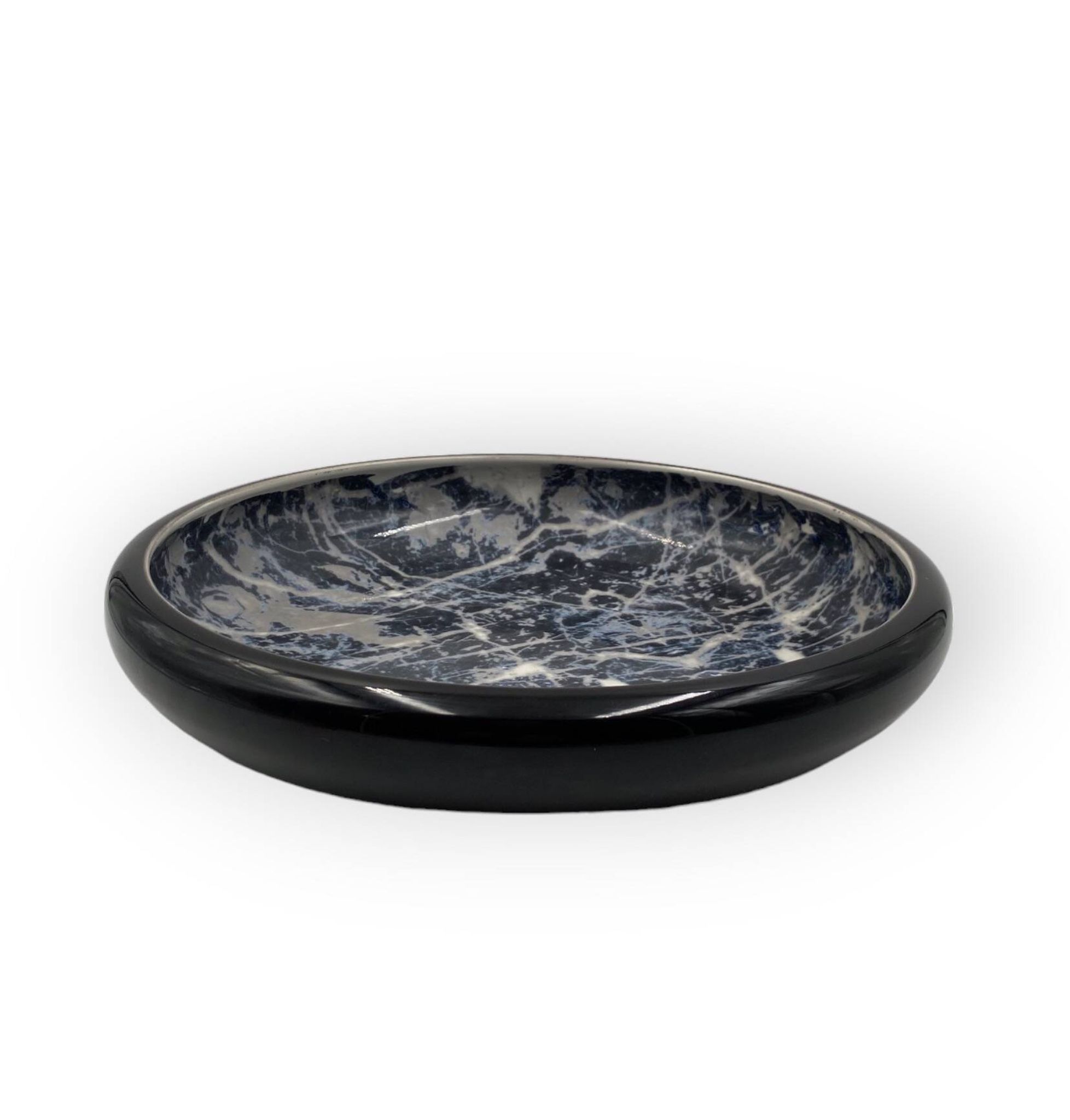 Alvino Bagni, centre de table / vide poche en céramique marbrée noire, ca. 1970