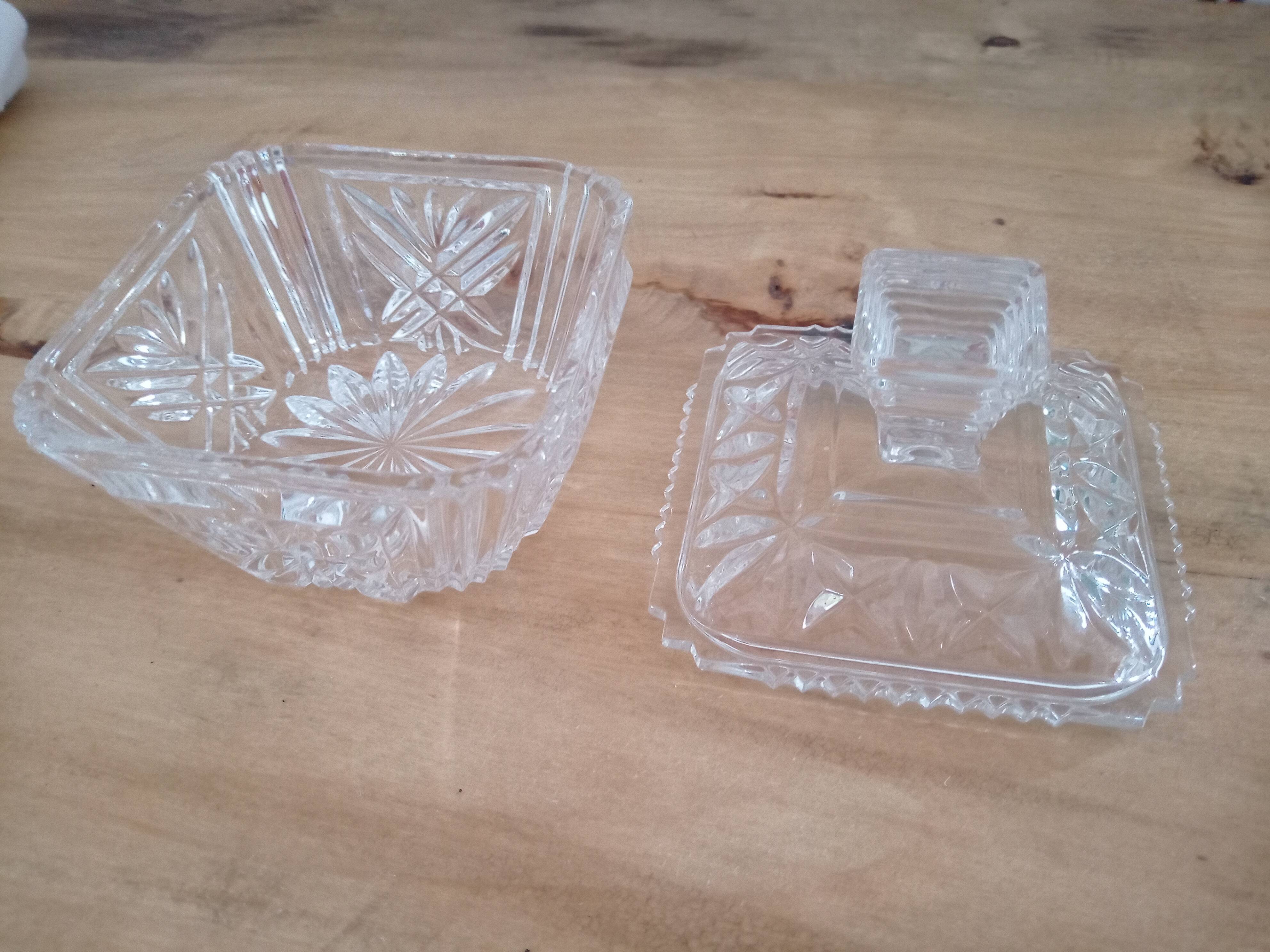 Art Deco style chiseled molded glass candy box