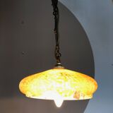Orange ochre coloured antique glass hanging lamp