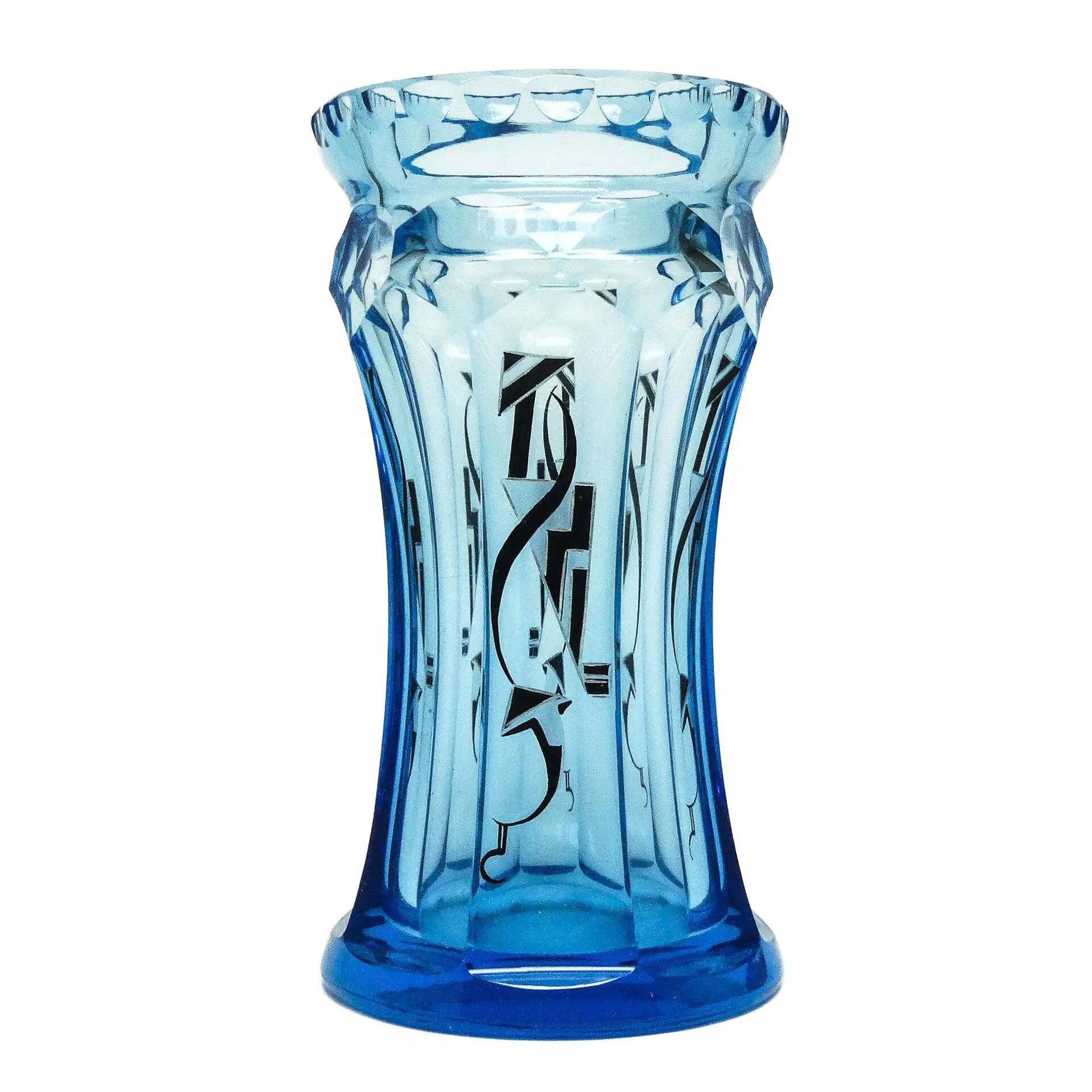 Art Deco vase, blue crystal, designed by K. Palda, Czechoslovakia, 1930s