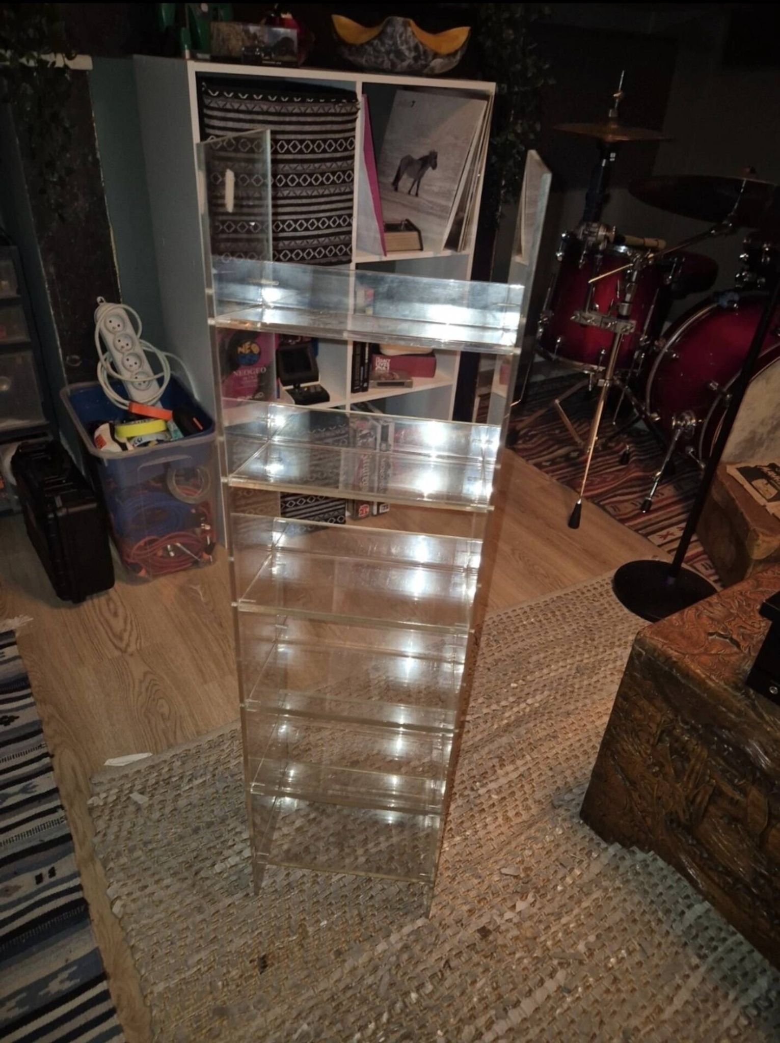Vintage CD furniture in plexiglass, 1980s David Lange style record holder.