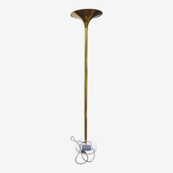 Brass and travertine floor lamp