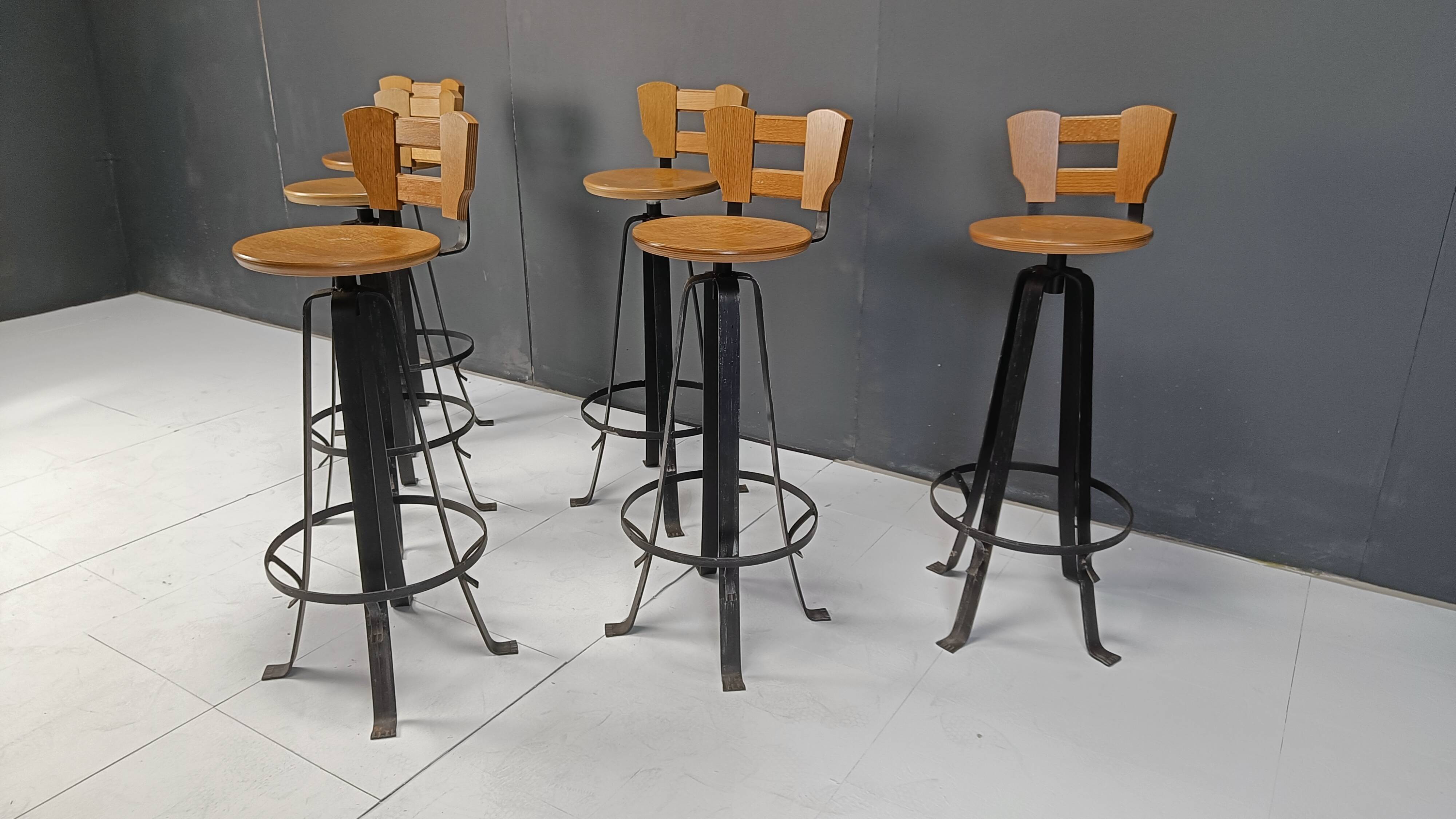 Vintage brutalist bar stools, set of 6 - 1970s