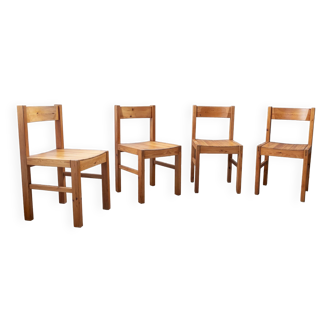 4x Scandinavian Mid Century Design Chairs in Pine, 1960s