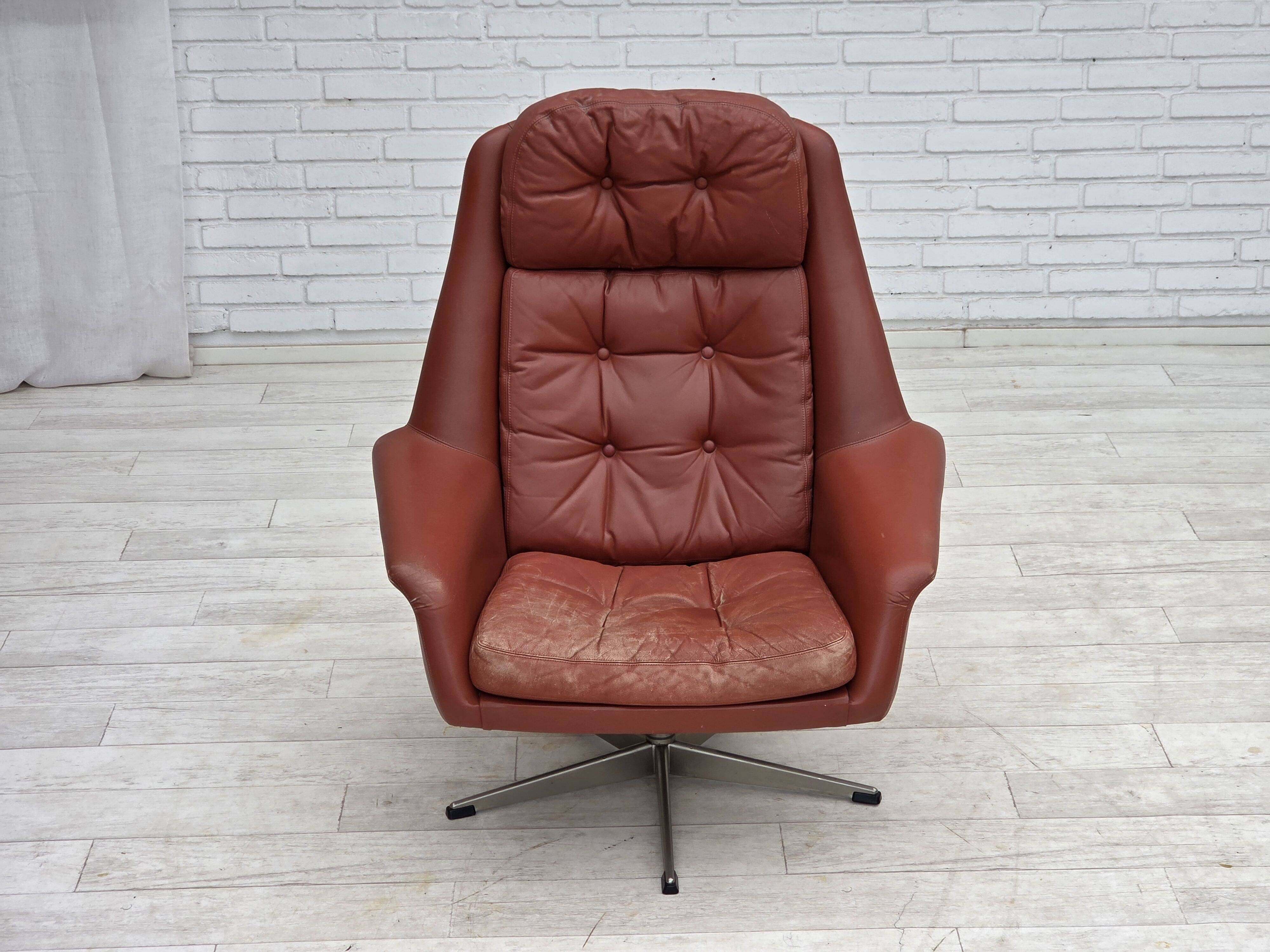 1970s, Danish design by H.W.Klein, swivel armchair, furniture leather.