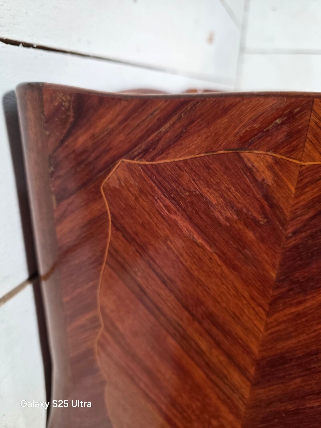 Louis XV style bedside table in marquetry with 3 drawers.