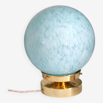 Lampe à poser Globe en verre de clichy bleu
