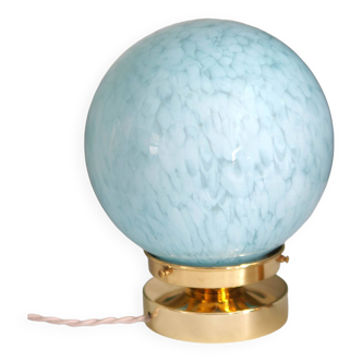 Lampe à poser Globe en verre de clichy bleu