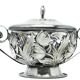 Sugar bowl, postmodernism, silver-plated brass, HEFRA, Poland, 1970s
