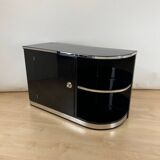 Art Deco Black Lacquered Lowboard with Chrome Fittings, France, 1930s