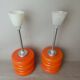 Pair Mid Century Modern MCM orange glass hanging lamps