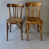 Set of 36 mismatched Bistrot chairs, 1920 to 1950, wooden seats.