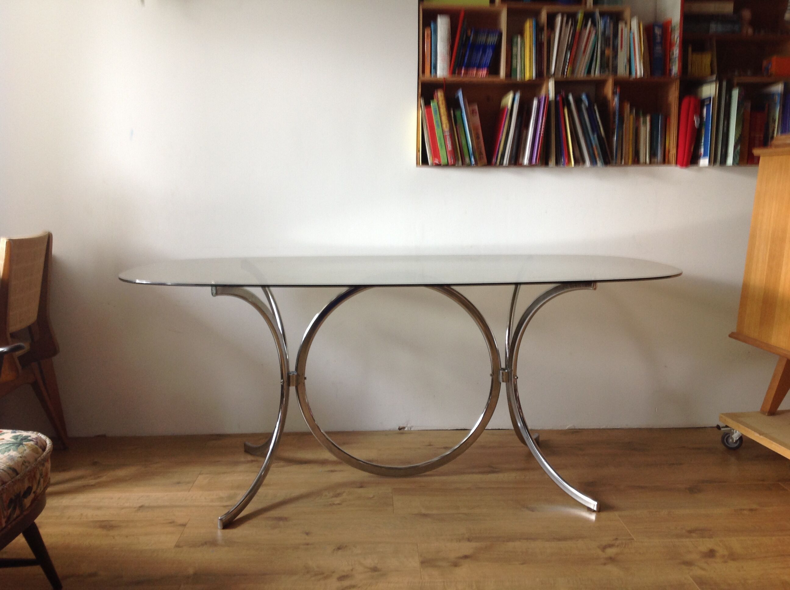 70s chrome table and glass top
