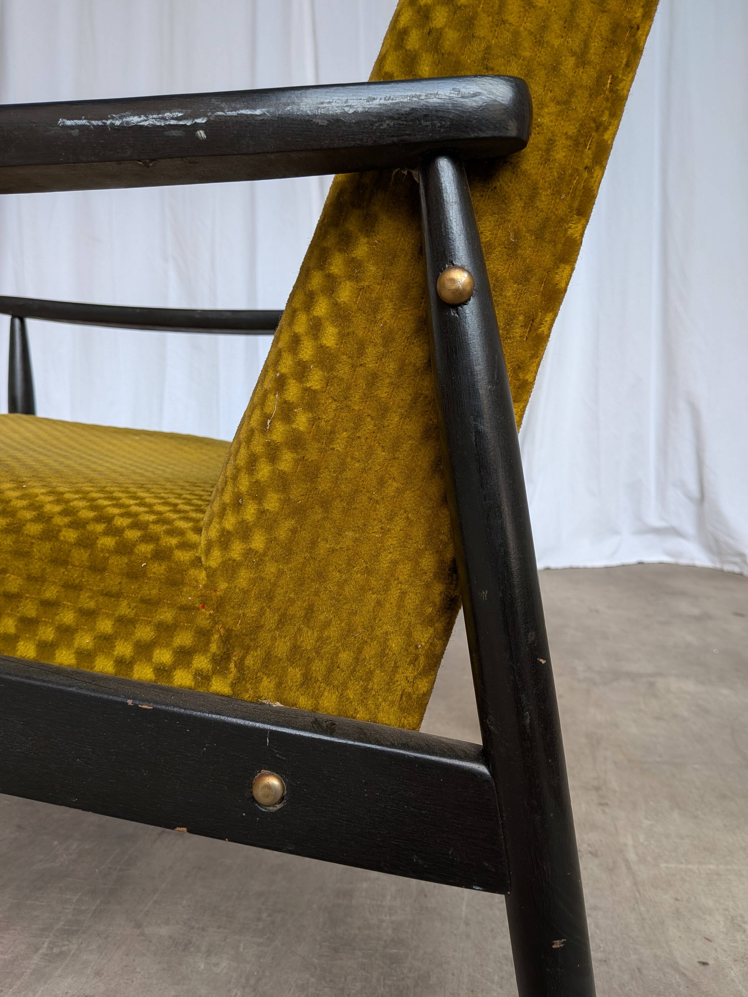 Vintage Yellow Fabric Armchair: Mid-Century Modern Lounge Chair