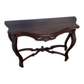 Half-moon console table, dark wood, dimensions: width 120 cm, depth 50 cm, height 80 cm.