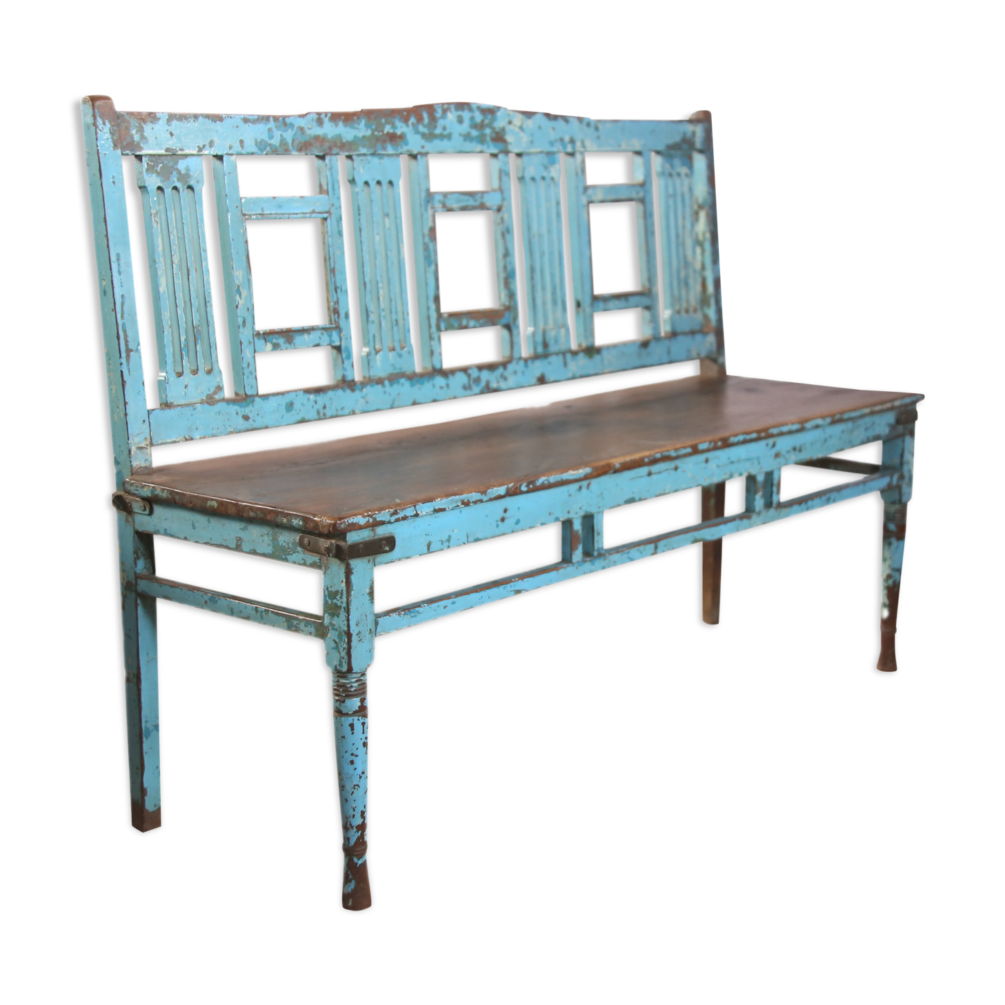 Banc colonial art déco en teck birman