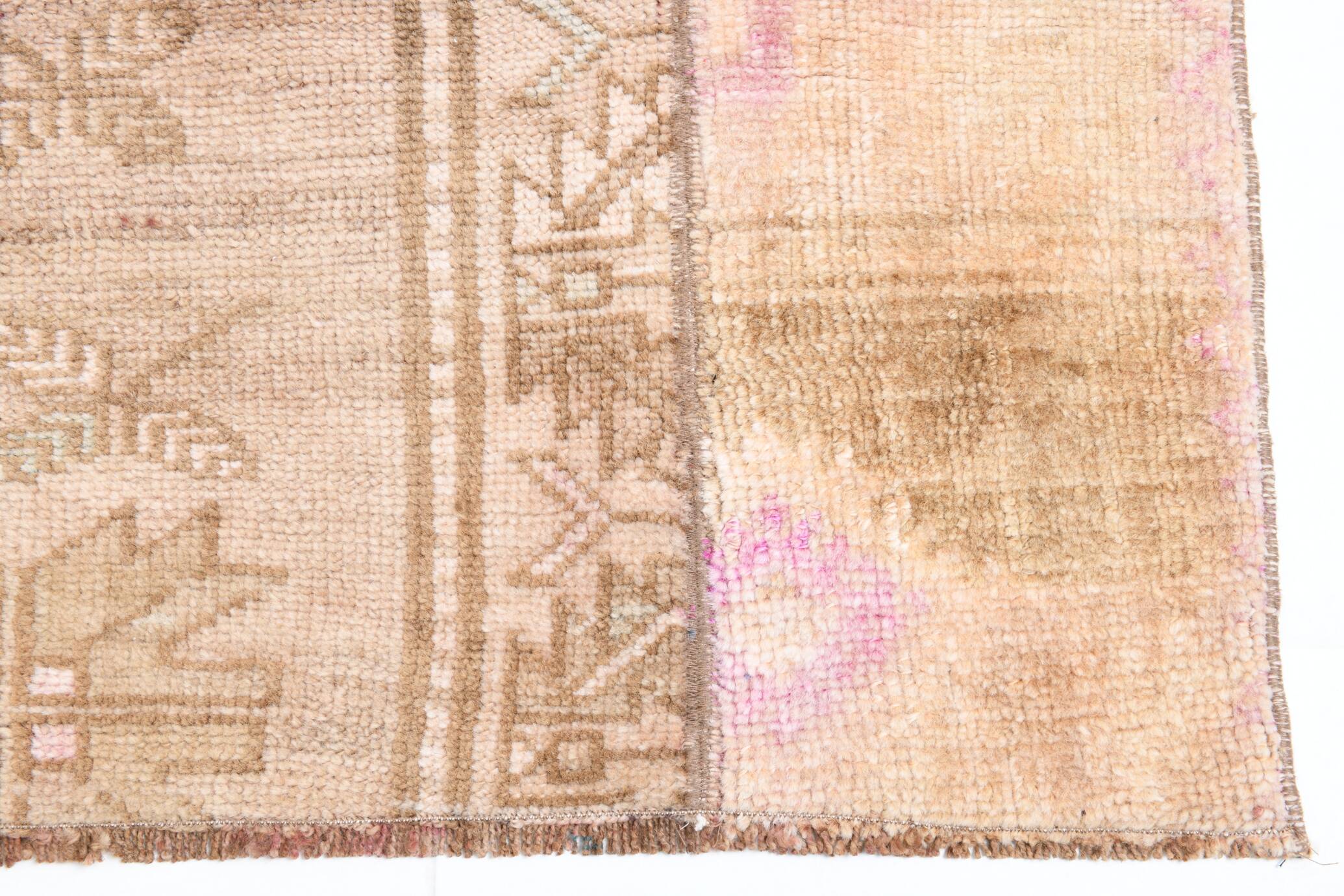 2x9 Turkish Pink & Brown Hallway Vintage Runner Rug, 77x270Cm