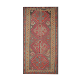 Handwoven vintage kilim rug grey pink wool carpet area rug- 147x342cm