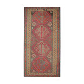 Handwoven vintage kilim rug grey pink wool carpet area rug- 147x342cm