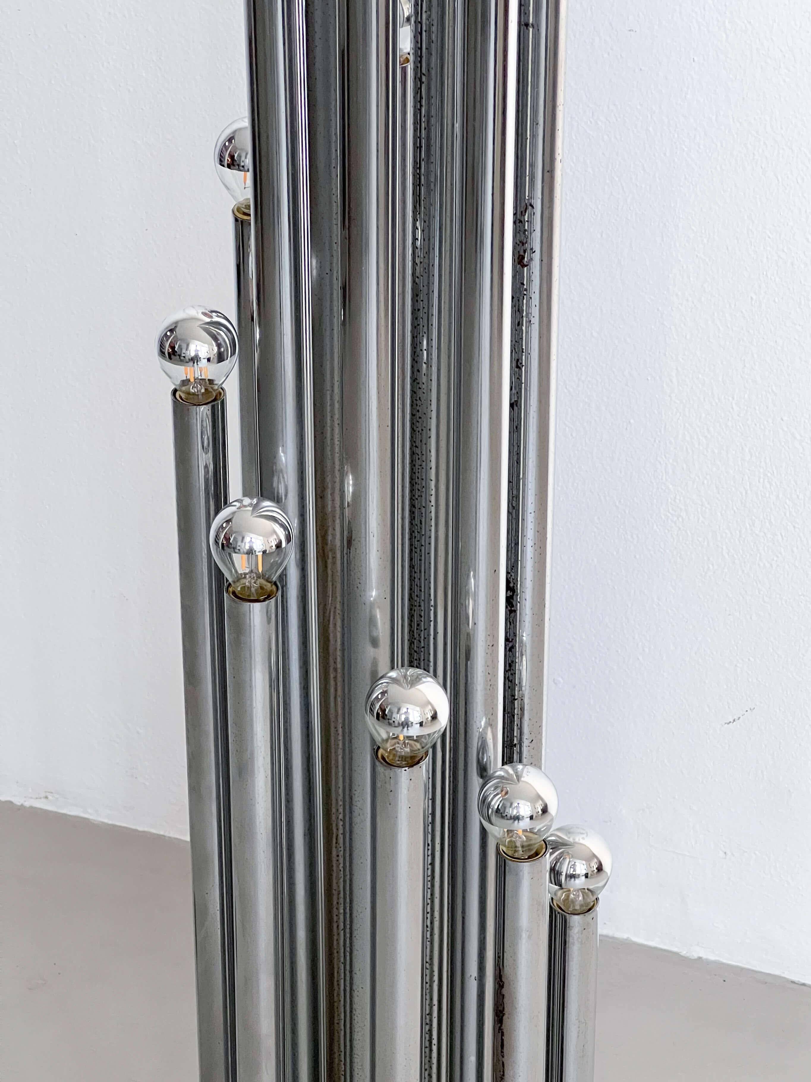 Vintage 1970s Italian Reggiani Fourteen Lights Chromed Floor Lamp