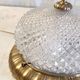 Golden brass ceiling light with diamond-shaped moulded glass - 1980s