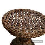 Old Diabolo Stool In Woven Rattan Year 60-70 Vintage Decoration