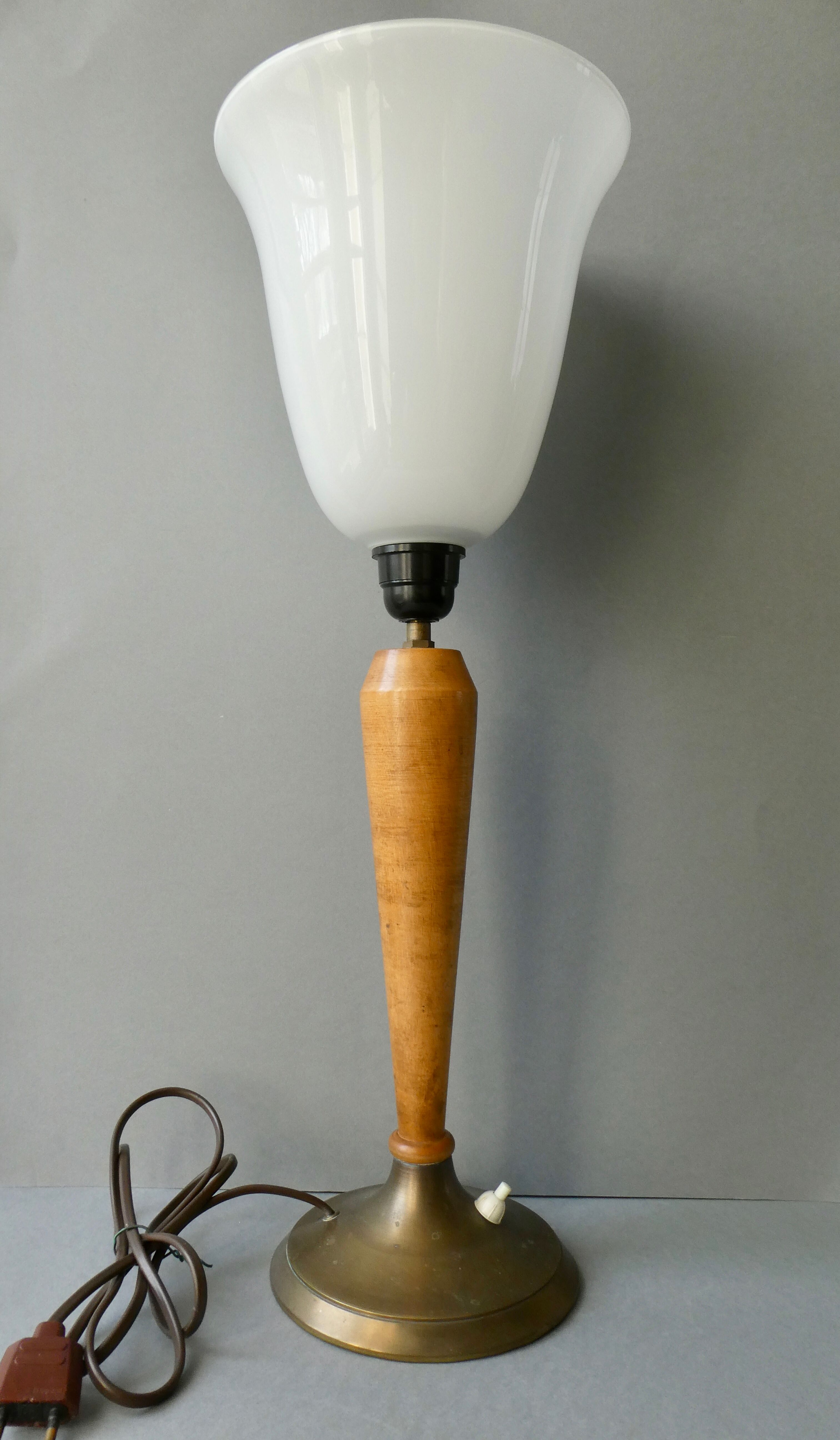 Lamp in wood, metal and opaline, Art Deco