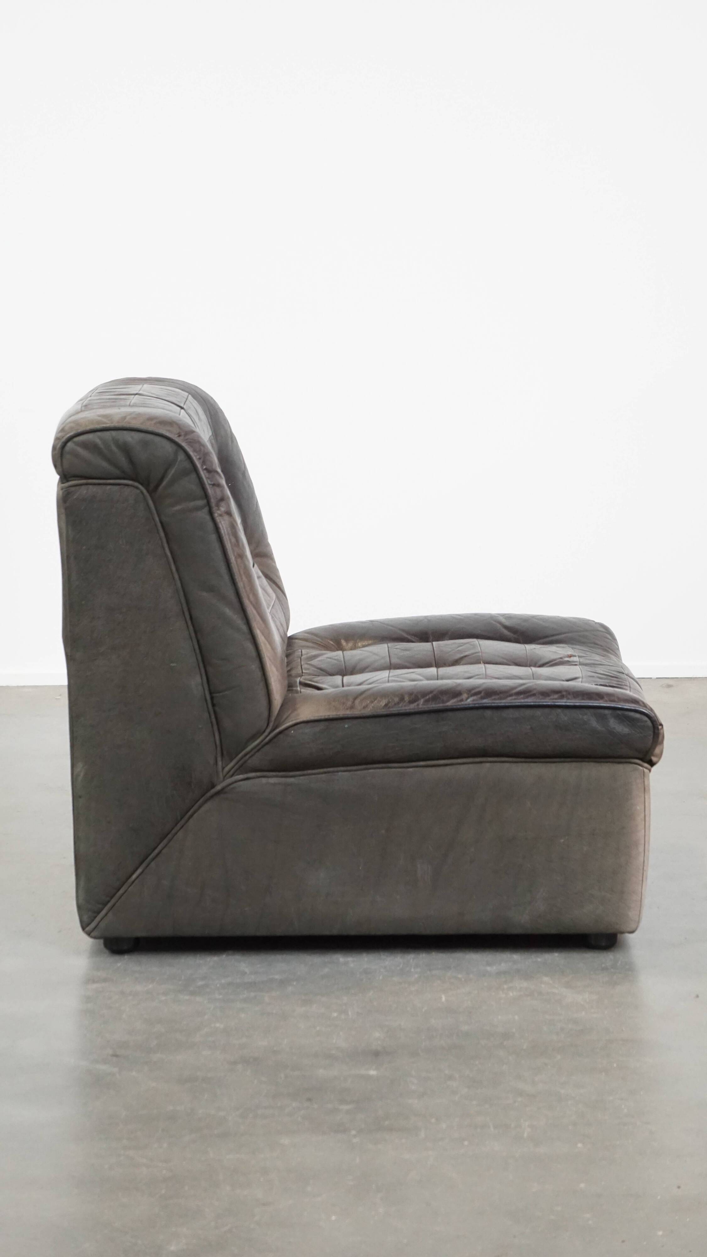 Fauteuil design vintage en cuir gris des années 1970