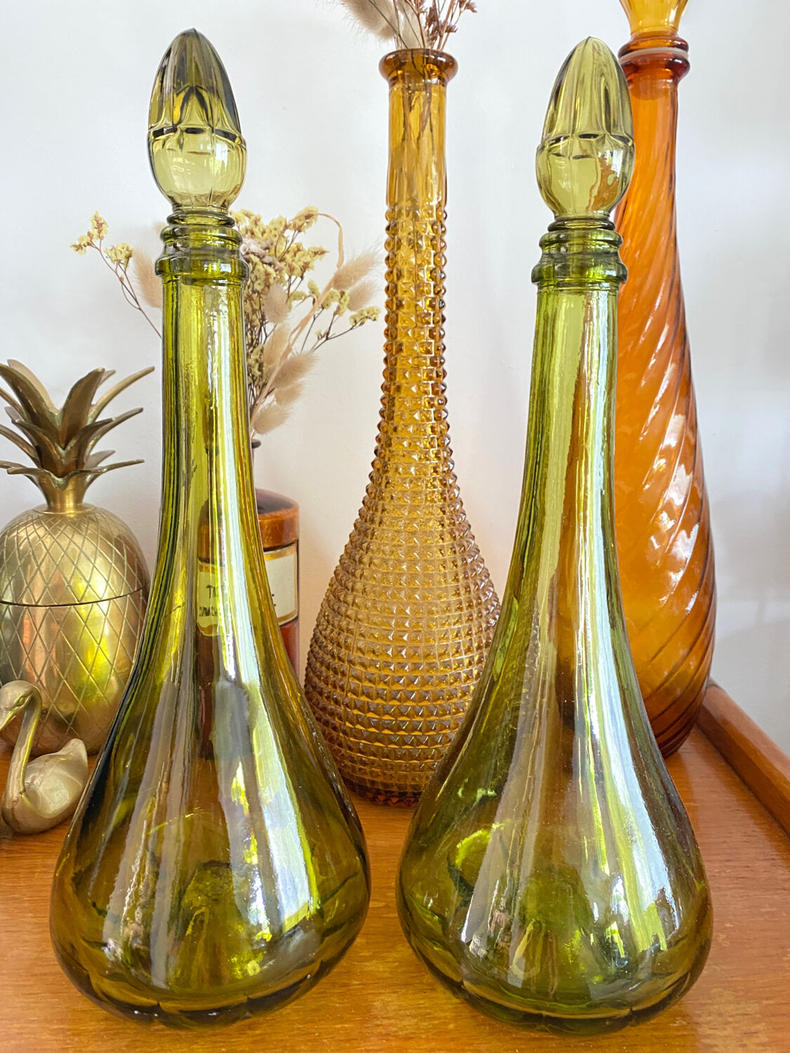 Vintage green glass carafe