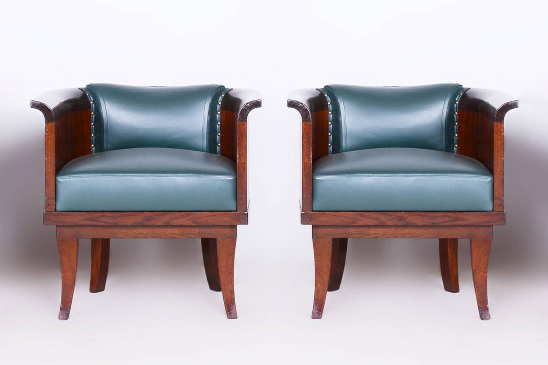 Czech Art Deco Armchairs in Oak by F. and H. Gessner, 1920s, Set of 2
