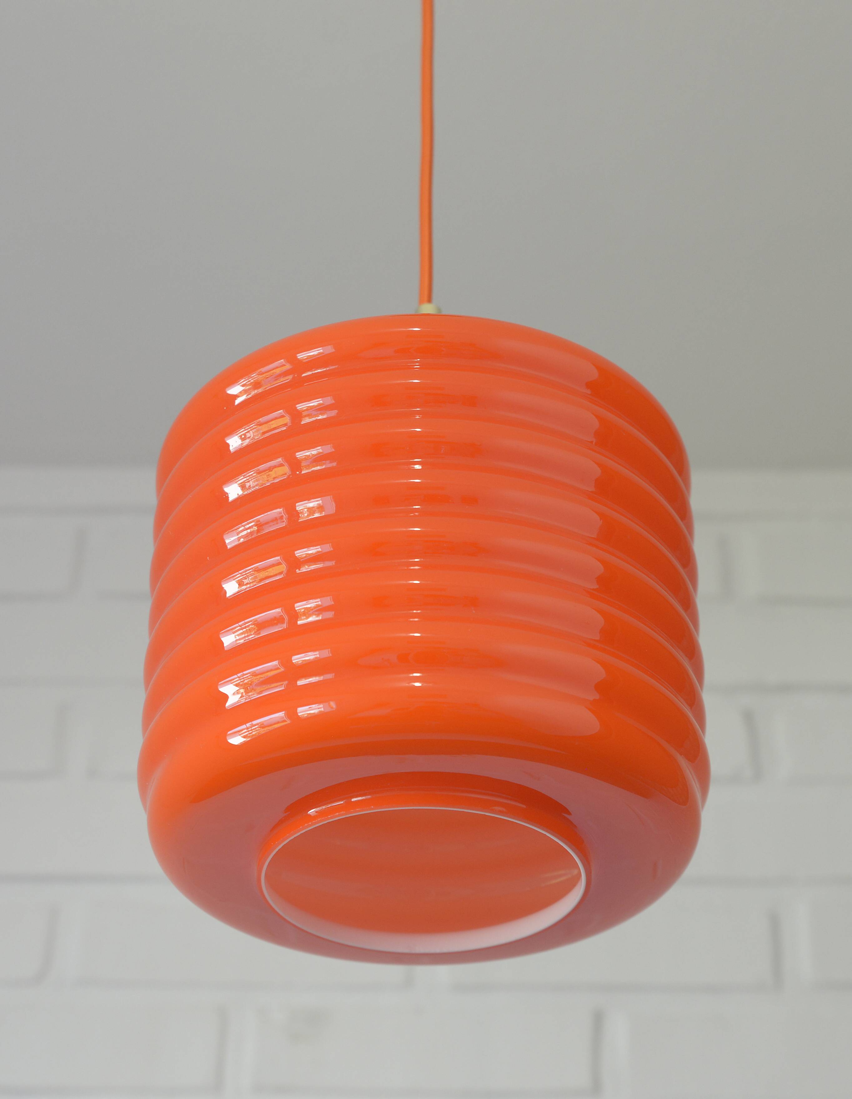 Vintage Pendant Light Hanging Retro Lamp Space Age Style MCM Orange Glass