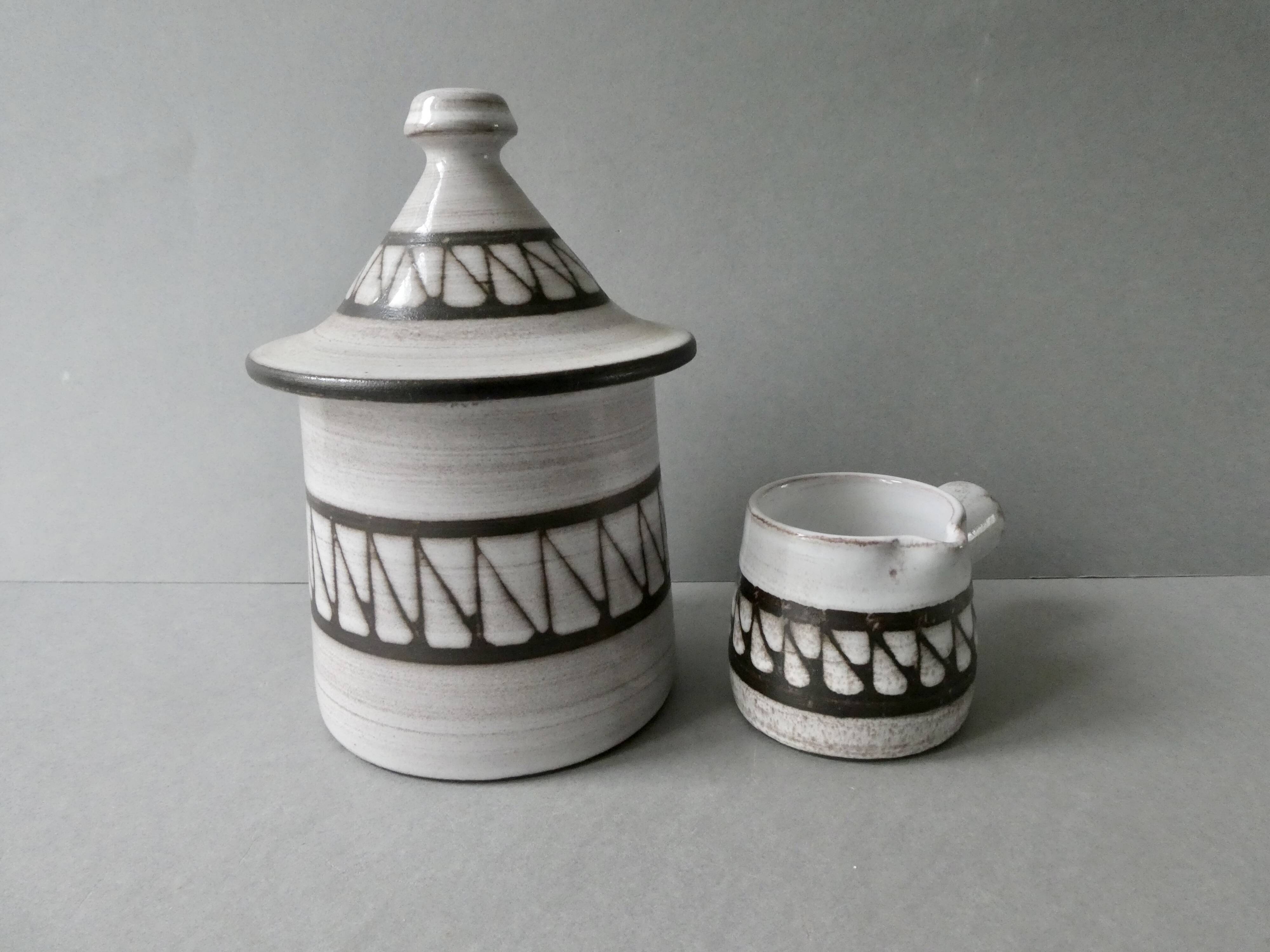 Ceramic sugar bowl and creamer by Emile Masson Vallauris, 1960s
