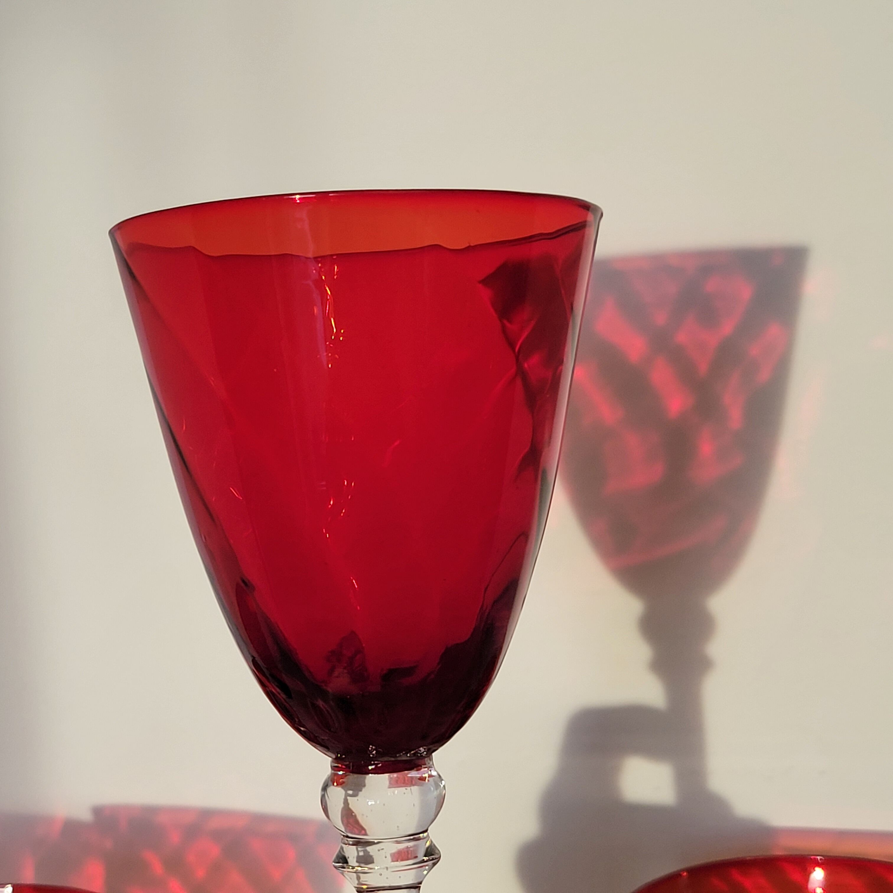 4 large red blown glass stemmed glasses 320 ml
