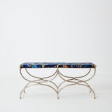 Brass jacquard steel curule bench from Maison Jansen circa 1960