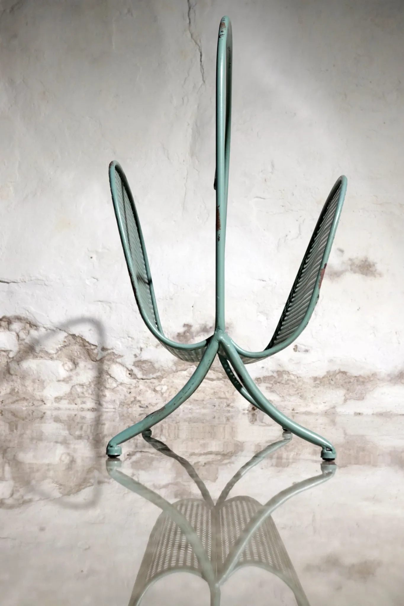 Vintage design metal magazine rack in mint green, Mathieu Matégot style